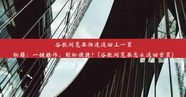 谷歌浏览器快速返回上一页秘籍：一键操作，轻松便捷！(谷歌浏览器怎么返回首页)