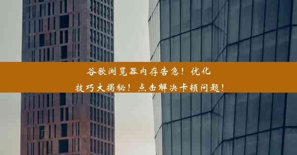 谷歌浏览器内存告急！优化技巧大揭秘！点击解决卡顿问题！