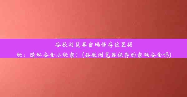 谷歌浏览器密码保存位置揭秘：隐私安全小秘密！(谷歌浏览器保存的密码安全吗)